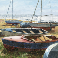 Art Gallery – Beached Boats Langstone Harbour – Painting by Gosport Hampshire Artist David Whitson