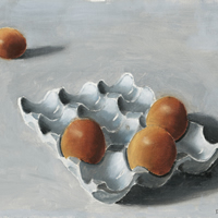 Four Eggs and Egg Box Oil Painting – Hampshire Artist – Prints
