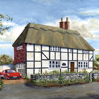 Old Cottage With Red Ferrari – Commissoned Painting – Gosport Hampshire Artist