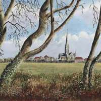 Salisbury Cathedral Town Path – Painting and Art Prints For Sale