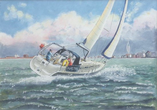 Yacht Wagtail Sailing Off Portsmouth - Painting
