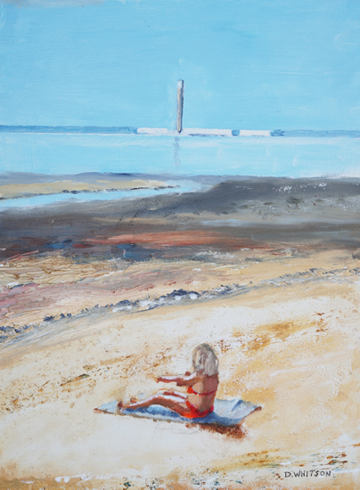 Fawley Chimney - View from Beach - Hampshire Art Gallery