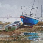 Blue Boat – Hardway Foreshore – Gosport Hampshire – Oil Painting and Art Prints – Artist David Whitson