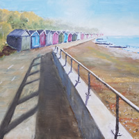 Railings and Beach Huts – Hill Head Beach Fareham Hampshire – Oil Painting and Art Prints – Artist David Whitson