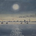 Cold Moon Portsmouth Harbour Hampshire – Oil Painting and Art Prints